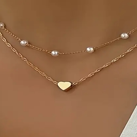 Fashion Jewelry Jewelry - DOUBLE LAYER MINI HEART SIMULATED PEARL NECKLACE